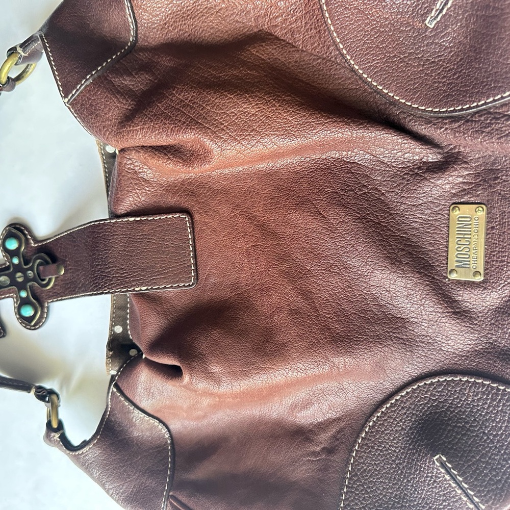 Vintage Moschino Brown Leather Shoulder Bag with Gold Hardware